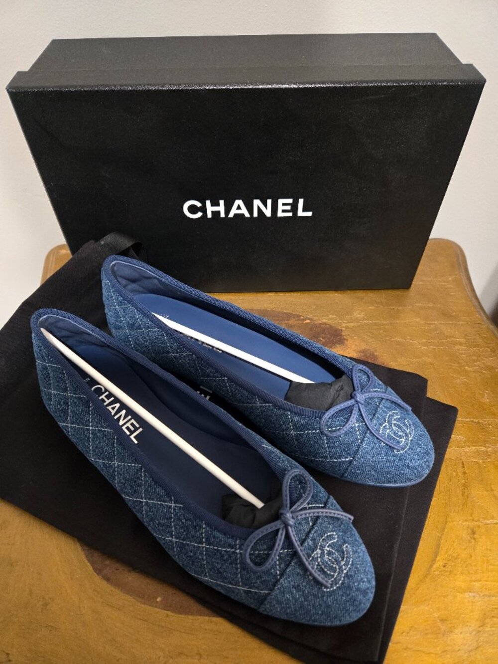 Brand New Chanel Quilted Ballerina Flats 2026 Denim Blue